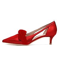 XYD Women Kitten Low Mid Heel Pointy Toe Pumps Elegant Cutout Bows Slip on Dress Office Lady Shoes