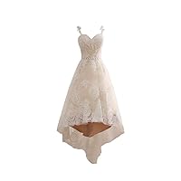 Lace Applique Spaghetti Straps High Low Wedding Dresses for Bride