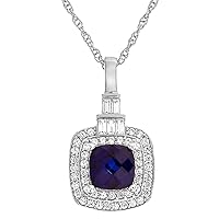 2 CT Cushion Cut Created Sapphire Double Halo Pendant Necklace 14k White Gold Finish