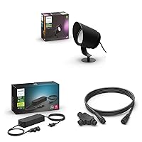 Philips Hue White and Color Ambiance Lily XL Outdoor Light Extension - 1 Light and Mounting Kit & 100W Outdoor Power Supply Unit & Outdoor 8ft Cable Connector + T-Part, Black