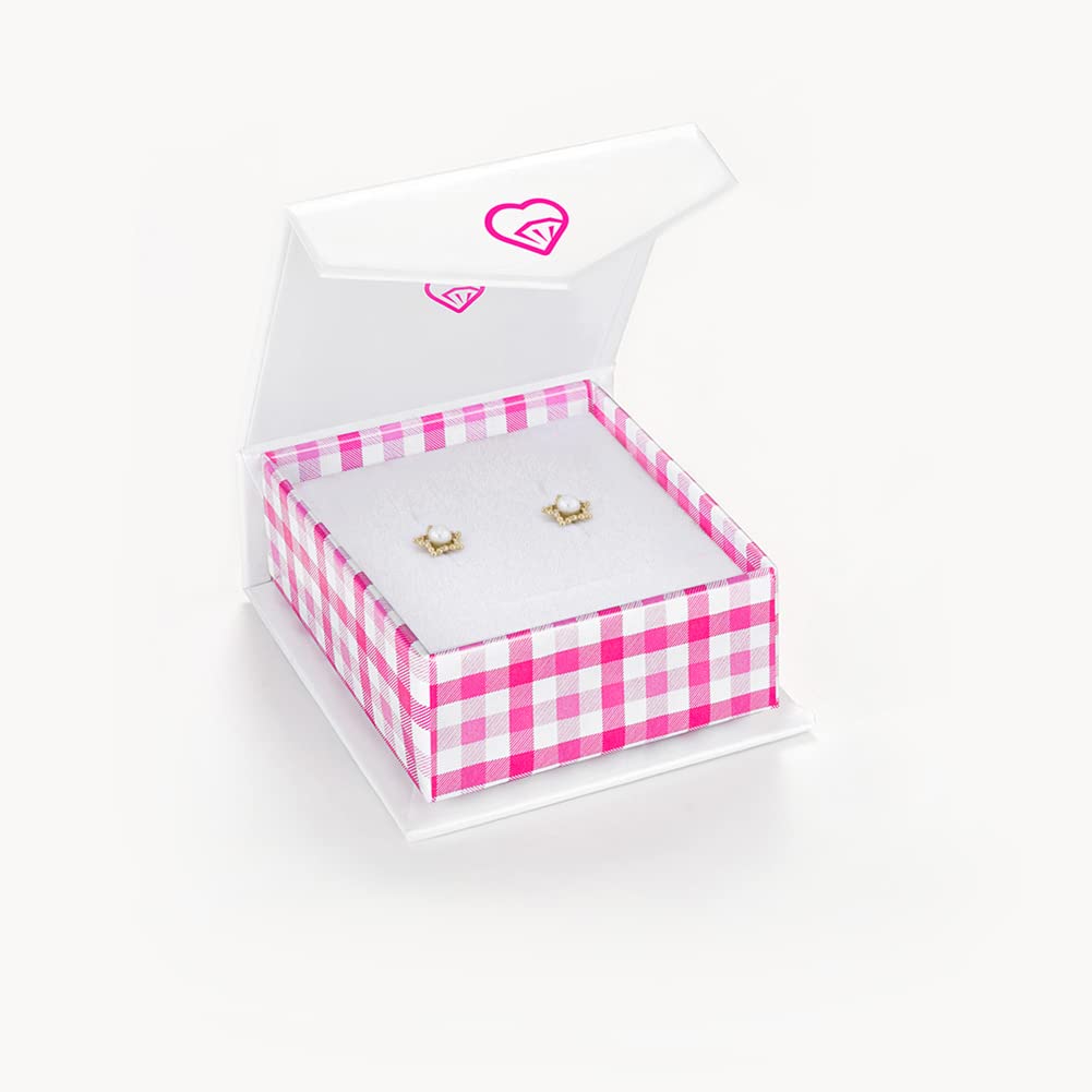 14k Yellow Gold Young Girl's Cultured Pearl Star Safety Screw Back Earring Studs - Small Beautiful Star Earrings for Little Girls