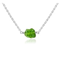 18 inch Long Solid 925 Sterling Silver Chain with 6x8 mm Nugget Tumble Rough Peridot Beads Silver Plated Chain Necklace for Women, Girls & Teens.