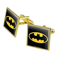 Batman Classic Bat Shield Logo Square Cufflink Set - Silver or Gold