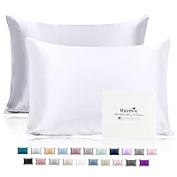 Ravmix 100% Silk Pillowcase for Hair and Skin with Hidden Zipper, Both Side 21 Momme Mulberry Silk (Standard 20''x26'', Silver+Pure White)