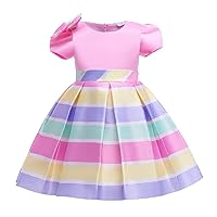 Halloween girls' dresses,pink satin children's short-sleeved rainbow striped princess dresses.