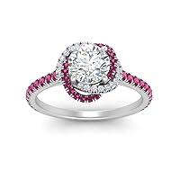 Choose Your Gemstone Flower Halo Diamond CZ Ring sterling silver Round Shape Engagement Rings Ornaments Surprise for Wife Symbol of Love Clarity Comfortable US Size 4 to 12