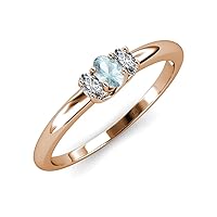 Oval Cut Aquamarine & Lab Grown Diamond 0.80 ctw Trellis Three Stone Engagement Ring 14K Gold