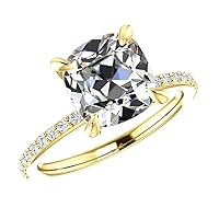 Moissanite Side Stone Engagement Ring, 3ct Antique Elongated Cushion Cut Center Stone, Promise Gift for Her