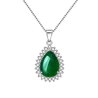 Harlorki Shiny 925 Silver Plated Chain Emerald Crystal Rhinestone Teardrop Pendent Charm Necklace Fashion Costume Jewelry for Women Lady Girl