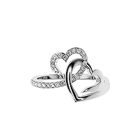 VVS Gems Joint Heart Ring in 18K Gold with Round Cut Natural Diamond (0.24 ct) with White/Yellow/Rose Gold Promise Gift Ring for Women (IJ-SI)