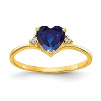 Solid 14k Yellow Gold 6mm Heart Sapphire Blue September Gemstone Diamond Engagement Ring (.024 cttw.)