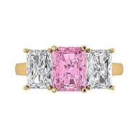 Clara Pucci 3.97ct Emerald Cut 3 Stone Solitaire with Accent Pink Simulated Diamond designer Modern Statement Ring Solid 14k yellow Gold