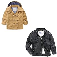 LJYH Boys Leather Jackets New Spring Children Collar Motorcycle Faux Leather Zipper Coats 3/4yrs (100) Toddler Boys Classic Buttons Peacoat Kids Hooded Toggle Dress Trench Coats Khaki 3/4yrs