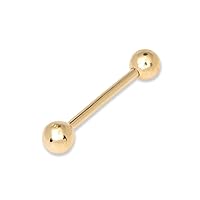 JewelryWeb - Solid 14k Gold 14G 5mm Ball Straight Barbell Internally Threaded Tongue Ring - Tongue Piercing Jewelry for Men and Women - Hypoallergenic Body Jewelry