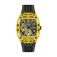 GUESS Men's 44mm Watch - Black Strap Black Dial Yellow Case