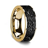 Flat Polished 14K Yellow Gold Wedding Ring with Lava Inlay - 8 mm