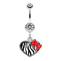 Cute Zebra Heart Red Bow Charm WildKlass Belly Button Ring