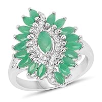 1.63 Carat Genuine Emerald and White Zircon .925 Sterling Silver Ring