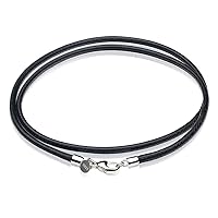 Waitsoul Leather Necklace for Men Women with Solid 925 Sterling Silver Lobster Clasp 3mm Black/Brown Leather Necklace Cord 16/18/20/22/24/26/30 Inches