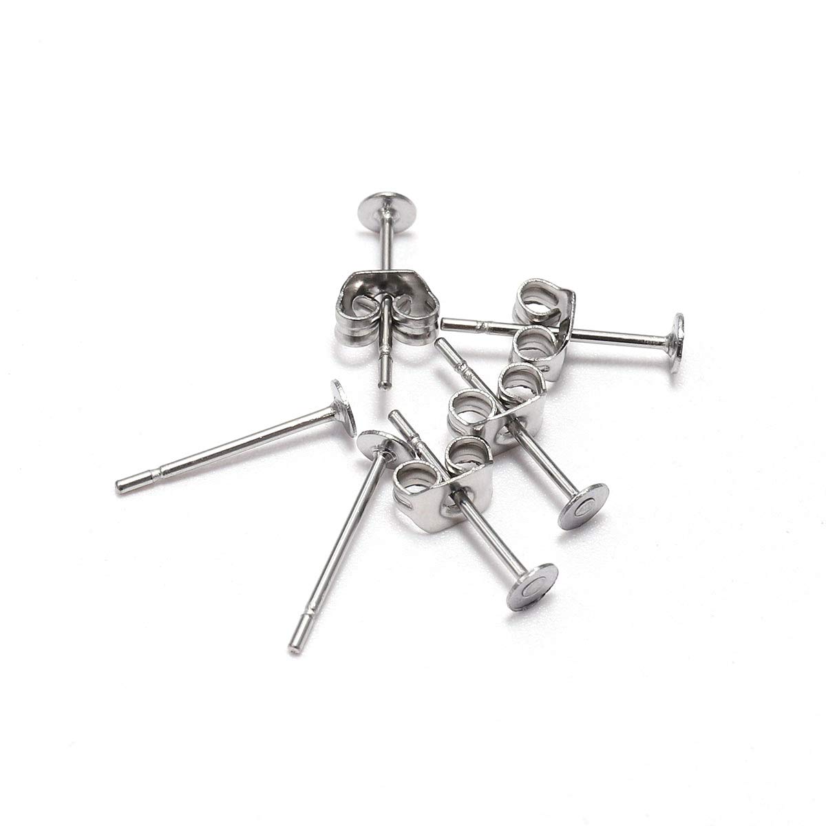 100pcs/lot Stainless Steel Blank Post Earring Studs Base Pins with Stainless Steel Butterfly Earring Backs Earrings Accessories for DIY Jewelry Making (Stainless Steel-100pcs, 3mm)