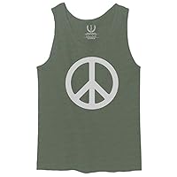 Retro Peace Rock and ROLL Hippie Love White Sign Symbol Men's Fitted Tank Top (Olive, X-Large)