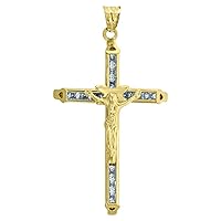 10k Gold Two tone Mens Cross Crucifix Height 40.8mm X Width 23.4mm Religious Charm Pendant Necklace Jewelry Gifts for Men