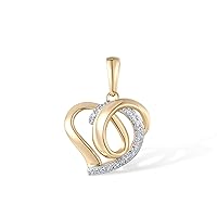 Santuzza 10K Solid Gold Heart Shape Genuine Diamond Dainty Pendant Without Chain for Women