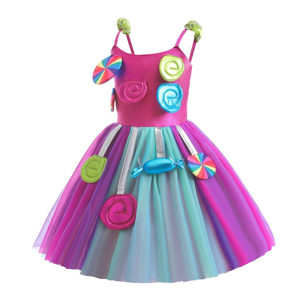 Dressy Daisy Little Girls Candy Costume Fancy Dress Rainbow Skirt for Carnival Halloween Birthday Party with Headband, Purple
