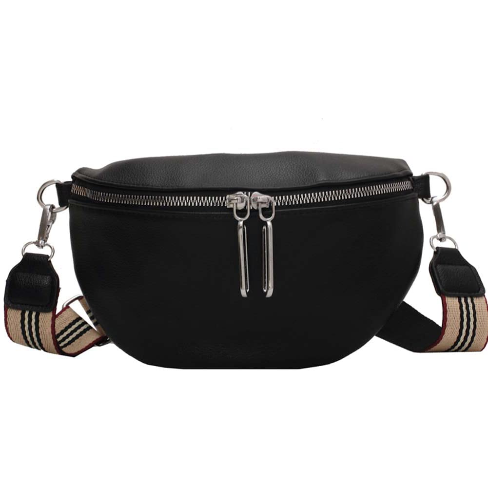 JQWSVE Fashion Waist Bag for Women Crossbody Pouch PU Leather Fanny Pack A01-Black 9x5.9x3.15in