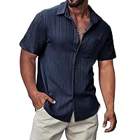 JMIERR Men's Button Down Shirts Textured Short Sleeve Casual Summer Hawaiian Beach Shirt with Pocket