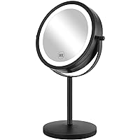 ALHAKIN Makeup Mirror with Lights, 1X/10X Magnifying Lighted Makeup Mirror, 7 Inch Double Sided Portable Battery Operated Vanity LED Mirror, Black