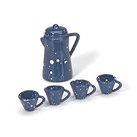 Miniature - Coffee Pot with Cups - Blue - 7/8 inch - 1 set