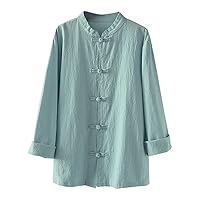 Kedera Women's Linen Shirts Retro Mandarin Collar Chinese Frog Button Tops Blouse