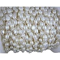 5 Feet Long gem Fresh Water Pearl 5-7mm Fancy Shape Smooth Cut Beads Wire Wrapped Silver Plated Rosary Chain for Jewelry Making/DIY Jewelry Crafts CHIK-ROS-CH-55835