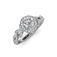 IGI Certified Round Lab Grown Diamond (VS1/F) & Natural Diamond 1.55 ctw Twisted Women Halo Engagement Ring 14K Gold