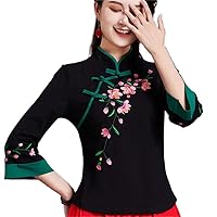 National Style Embroidered Top Autumn Retro Chinese Women Stand Collar -Shirt