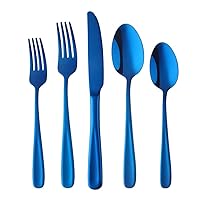 Heavy Duty Silverware Set of 4, 20 Pieces Blue Kitchen Flatware Cultery Sets, Stainless Steel Dinner Utensils Service for 4 (Blue)
