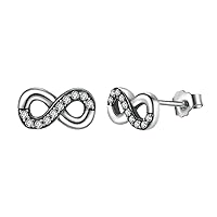 925 Sterling Silver Infinite Love, Clear CZ Knot Earrings for Women