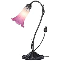 Bieye L10846 Lily Flower Blown Glass Accent Table Lamp for Living Room Bedroom Decoration (1-Light, Pink)