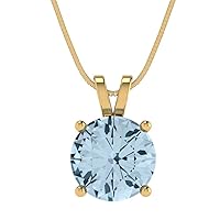 3.05 ct Round Cut Natural Sky blue Topaz Solitaire Pendant Necklace With 16