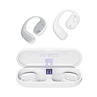 PSIER Open Ear Bluetooth Headphones, 40 Hours Playtime Bluetooth 5.3 Wireless Sports Earbuds with Digital Display Charging Case, White