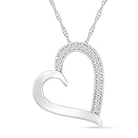 DGOLD 10KT White Gold Round Diamond Heart Pendant (0.10 cttw)