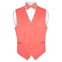 Men's Dress Vest & BowTie Solid CORAL PINK Color Bow Tie Set for Suit or Tuxedo