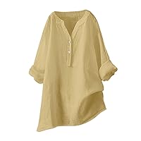 Loose Button Down Blouse Tops Stand Solid Sleeve Long Casual Women Linen Shirt Blouse Thermal Shirts Women Linen Long