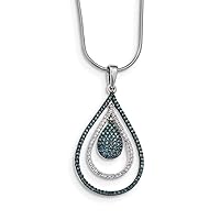 925 Sterling Silver Lobster Claw Closure Blue and White Diamond Teardrop Pendant Necklace Measures 19mm Wide Jewelry Gifts for Women