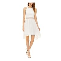 Womens White Lace Zippered Keyhole Sleeveless Halter Knee Length Party Hi-Lo Dress Juniors 11