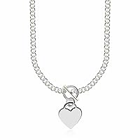 Sterling Silver Rhodium Plated Rolo Necklace Heart Charm