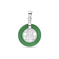 SILVER EMPIRE Fine Jewelry | 925 Sterling Silver Pendant for Women | Green Jade Filigree Necklace | Chinese Symbol for Double Happiness Fortune | Cap Mounting | 18 Inch Chain | Hypoallergenic
