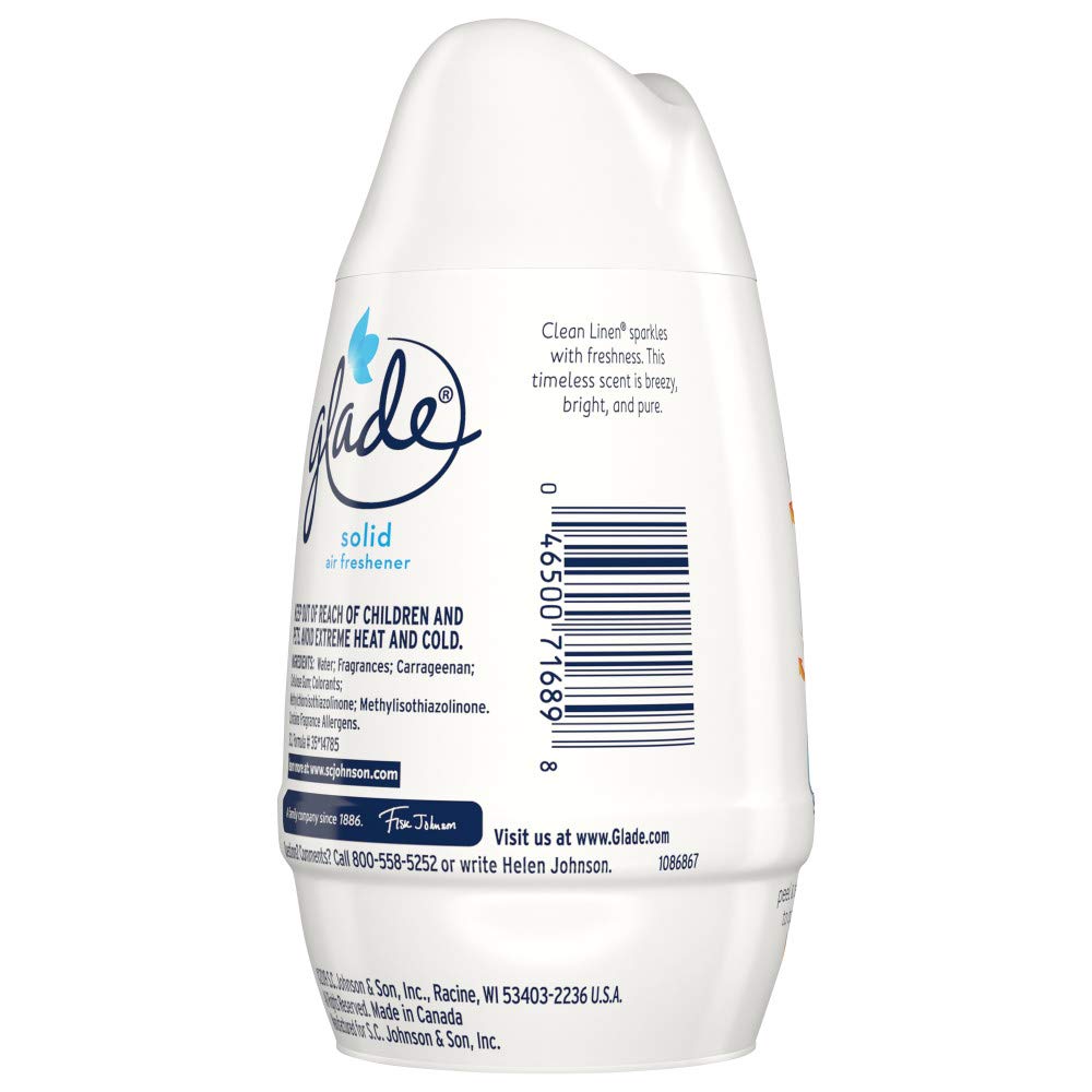 Glade Solid Air Freshener, Deodorizer for Home and Bathroom, Clean Linen, 6 Oz