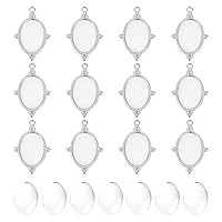 UNICRAFTALE Stainless Steel Pendant Cabochon Settings Flat Oval Plain Edge Bezel Cups with Oval Glass Cabochons rays Base for Photo Pendant Jewelry Making DIY Findings